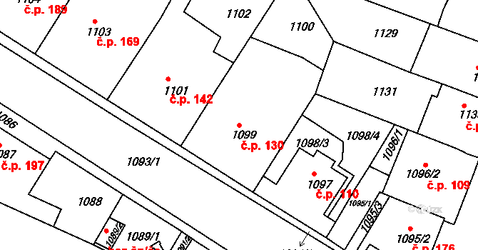 Miřetice u Klášterce nad Ohří 130, Klášterec nad Ohří na parcele st. 1099 v KÚ Miřetice u Klášterce nad Ohří, Katastrální mapa