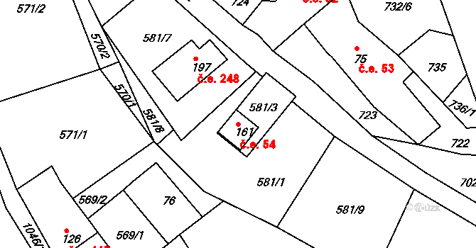 Horní Krupka 54, Krupka na parcele st. 161 v KÚ Horní Krupka, Katastrální mapa