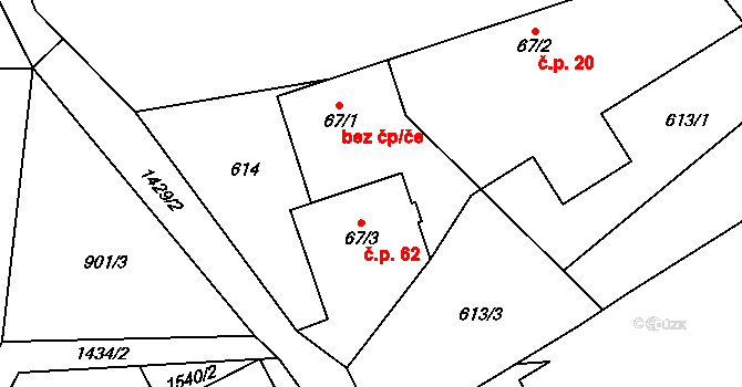 Petrašovice 62, Bílá na parcele st. 67/3 v KÚ Petrašovice, Katastrální mapa