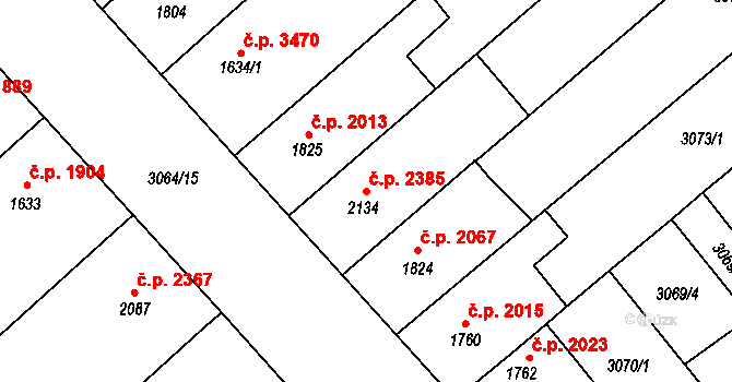 Břeclav 2385 na parcele st. 2134 v KÚ Břeclav, Katastrální mapa
