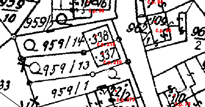 Šebetov 219 na parcele st. 337 v KÚ Šebetov, Katastrální mapa
