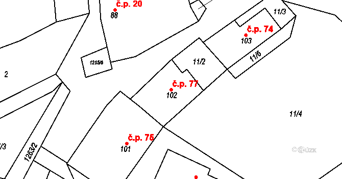 Černovice 77 na parcele st. 102 v KÚ Černovice u Kunštátu, Katastrální mapa