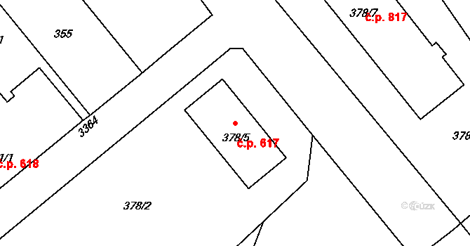 Pelhřimov 617 na parcele st. 378/5 v KÚ Pelhřimov, Katastrální mapa