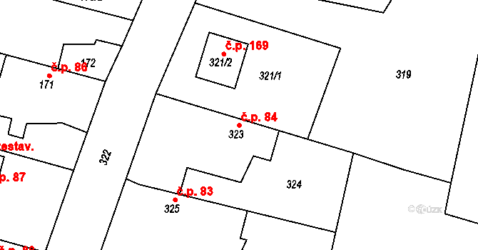 Kratonohy 84 na parcele st. 323 v KÚ Kratonohy, Katastrální mapa