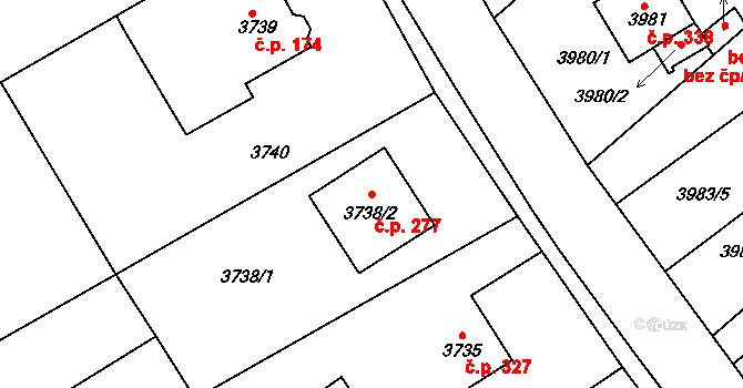 Lískovec 277, Frýdek-Místek na parcele st. 3738/2 v KÚ Lískovec u Frýdku-Místku, Katastrální mapa