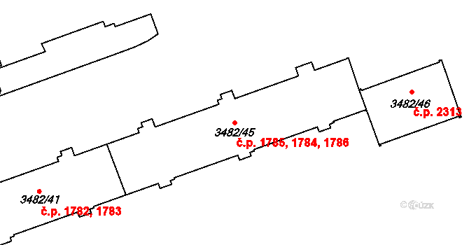 Místek 1784,1785,1786, Frýdek-Místek na parcele st. 3482/45 v KÚ Místek, Katastrální mapa