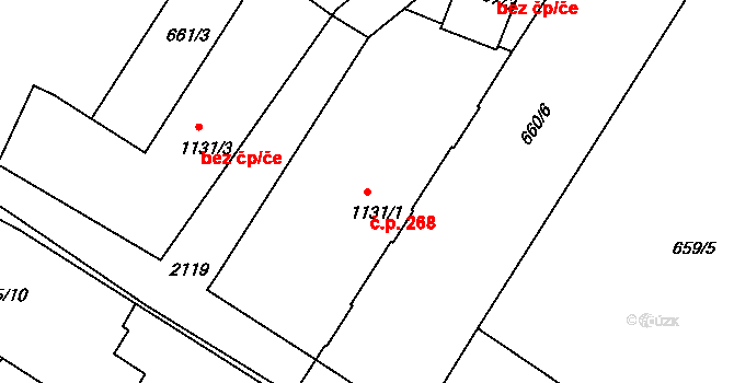 Mladá Boleslav II 268, Mladá Boleslav na parcele st. 1131/1 v KÚ Mladá Boleslav, Katastrální mapa