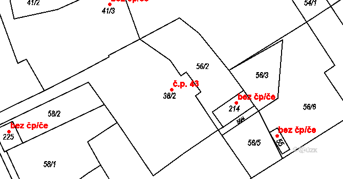 Týřovice 43, Hřebečníky na parcele st. 38/2 v KÚ Týřovice nad Berounkou, Katastrální mapa