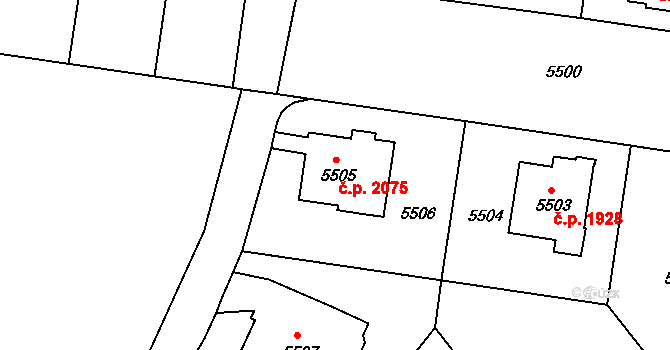 Záběhlice 2075, Praha na parcele st. 5505 v KÚ Záběhlice, Katastrální mapa