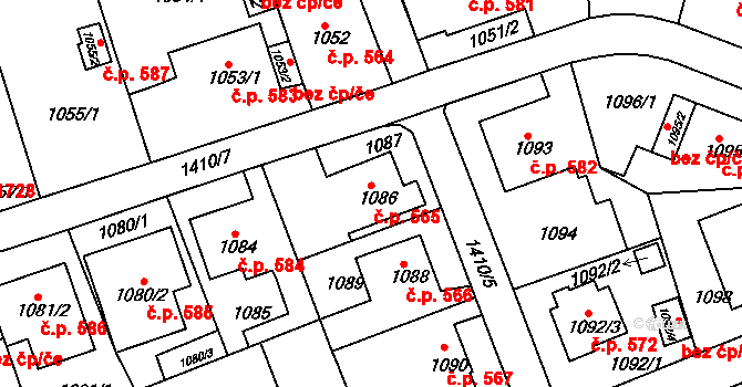 Řepy 565, Praha na parcele st. 1086 v KÚ Řepy, Katastrální mapa