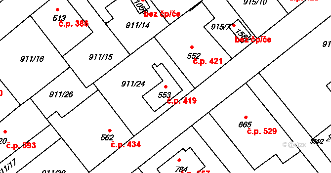 Rožmitál pod Třemšínem 419 na parcele st. 553 v KÚ Rožmitál pod Třemšínem, Katastrální mapa