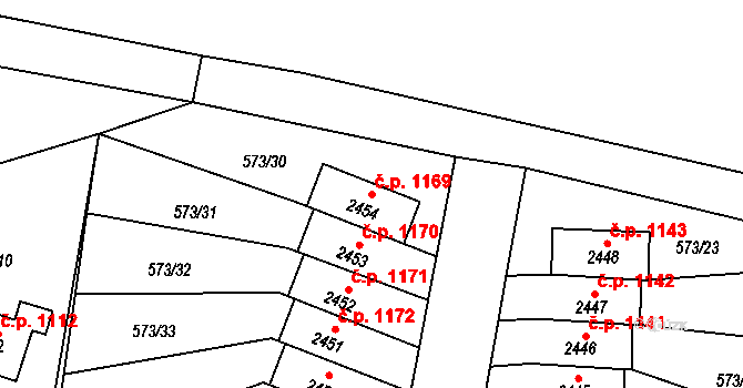Vrchlabí 1169 na parcele st. 2454 v KÚ Vrchlabí, Katastrální mapa
