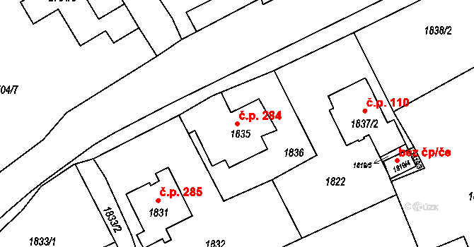 Rumburk 1 284, Rumburk na parcele st. 1835 v KÚ Rumburk, Katastrální mapa