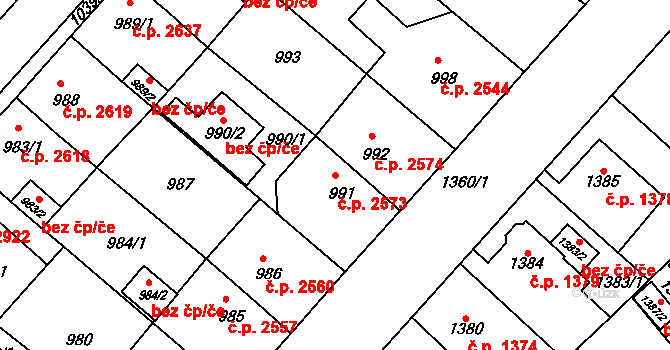 Chomutov 2573 na parcele st. 991 v KÚ Chomutov II, Katastrální mapa