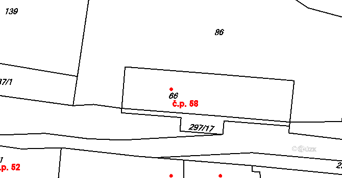 Temný Důl 58, Horní Maršov na parcele st. 66 v KÚ Temný Důl, Katastrální mapa