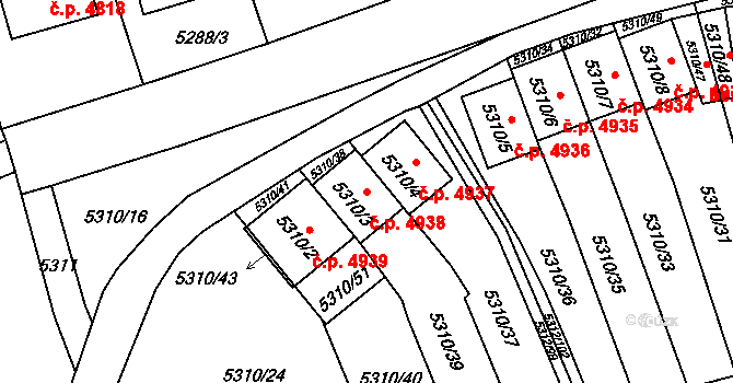 Chomutov 4938 na parcele st. 5310/3 v KÚ Chomutov I, Katastrální mapa