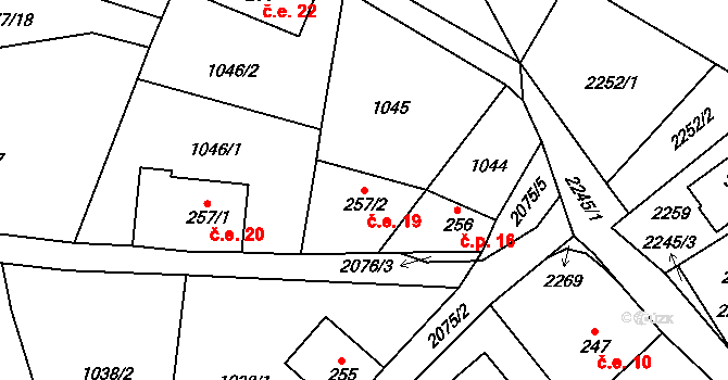 Polesí 19, Rynoltice na parcele st. 257/2 v KÚ Polesí u Rynoltic, Katastrální mapa
