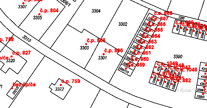 Kuřim 806 na parcele st. 3301 v KÚ Kuřim, Katastrální mapa