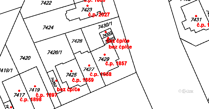 Jižní Předměstí 1857, Plzeň na parcele st. 7429 v KÚ Plzeň, Katastrální mapa