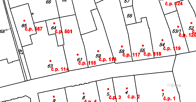 Šluknov 116 na parcele st. 59 v KÚ Šluknov, Katastrální mapa