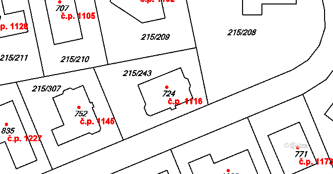 Rudná 1116 na parcele st. 724 v KÚ Hořelice, Katastrální mapa