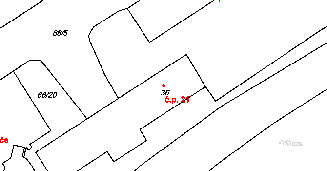 Lháň 21, Radim na parcele st. 36 v KÚ Lháň, Katastrální mapa