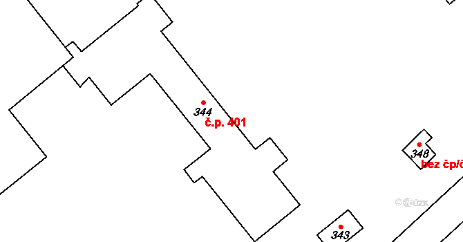 Mošnov 401 na parcele st. 344 v KÚ Mošnov, Katastrální mapa