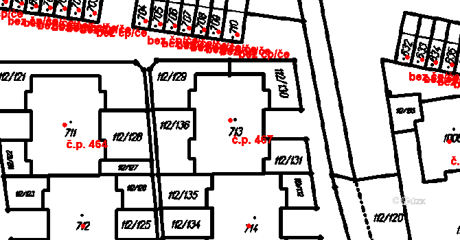 Vestec 467 na parcele st. 713 v KÚ Vestec u Prahy, Katastrální mapa