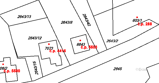 Zlín 5503 na parcele st. 8643 v KÚ Zlín, Katastrální mapa