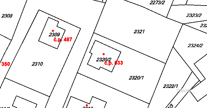 Želechovice nad Dřevnicí 633 na parcele st. 2320/2 v KÚ Želechovice nad Dřevnicí, Katastrální mapa