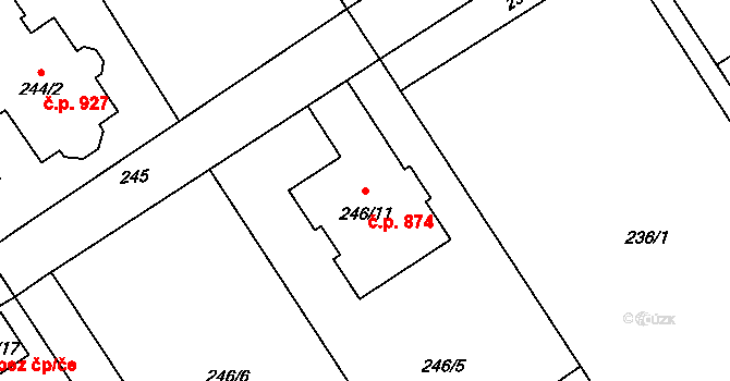 Průhonice 874 na parcele st. 246/11 v KÚ Hole u Průhonic, Katastrální mapa
