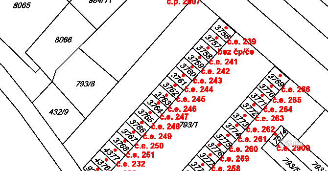 Hodonín 245 na parcele st. 3762 v KÚ Hodonín, Katastrální mapa