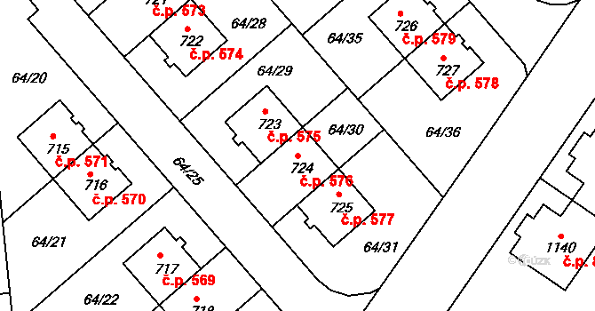 Nehvizdy 576 na parcele st. 724 v KÚ Nehvizdy, Katastrální mapa