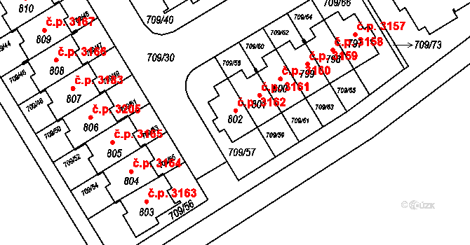 Šumperk 3162 na parcele st. 802 v KÚ Dolní Temenice, Katastrální mapa