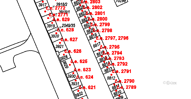 Hodonín 2796,2797 na parcele st. 8817 v KÚ Hodonín, Katastrální mapa