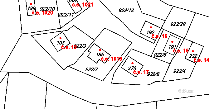Čížov 18, Chabeřice na parcele st. 185 v KÚ Chabeřice, Katastrální mapa