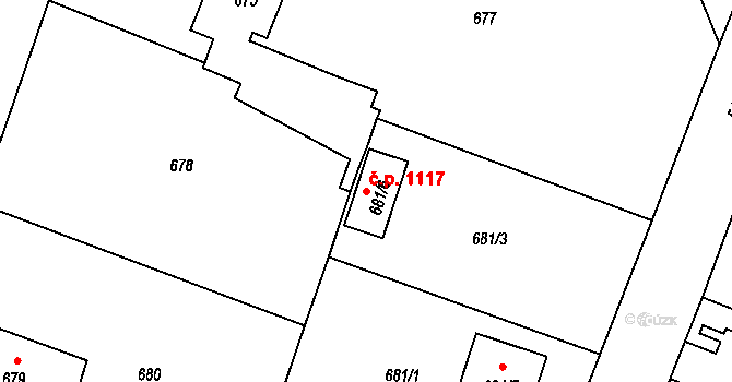 Řevnice 1117 na parcele st. 681/6 v KÚ Řevnice, Katastrální mapa