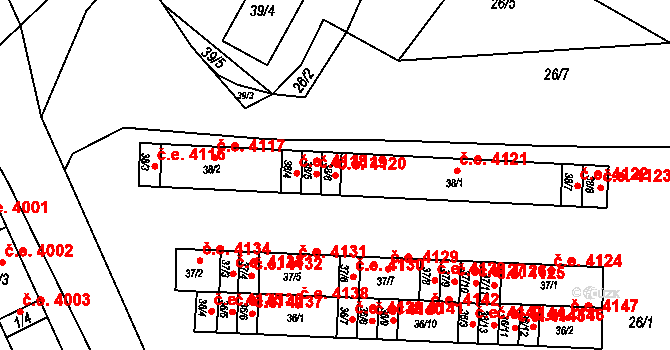 Kadaň 4120 na parcele st. 38/6 v KÚ Bystřice u Kadaně, Katastrální mapa