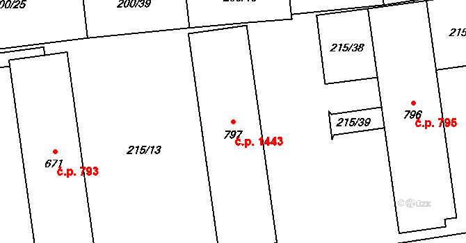 Hrabůvka 1443, Ostrava na parcele st. 797 v KÚ Hrabůvka, Katastrální mapa