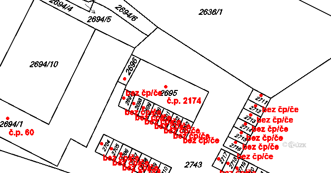 Poruba 2174, Ostrava na parcele st. 2695 v KÚ Poruba, Katastrální mapa