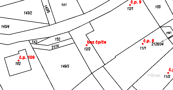 Bobrůvka 40945669 na parcele st. 12/2 v KÚ Bobrůvka, Katastrální mapa