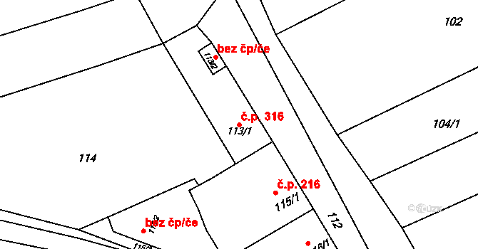 Bošovice 316 na parcele st. 113/1 v KÚ Bošovice, Katastrální mapa