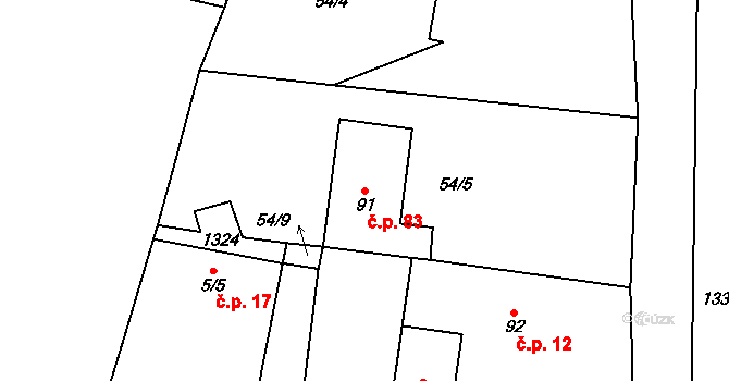 Soběsuky 83, Neurazy na parcele st. 91 v KÚ Soběsuky u Nepomuka, Katastrální mapa