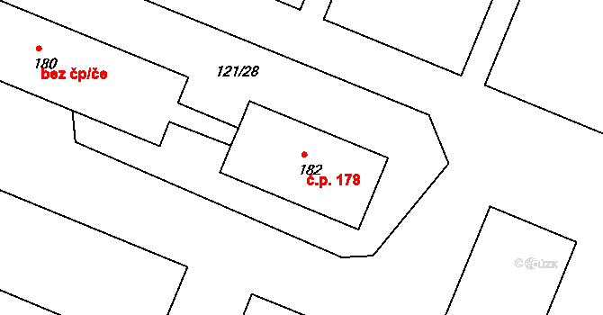 Travčice 178 na parcele st. 182 v KÚ Travčice, Katastrální mapa