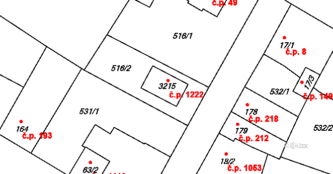 Sezimovo Ústí 1222 na parcele st. 3215 v KÚ Sezimovo Ústí, Katastrální mapa