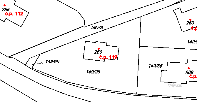 Kyškovice 119 na parcele st. 266 v KÚ Kyškovice, Katastrální mapa