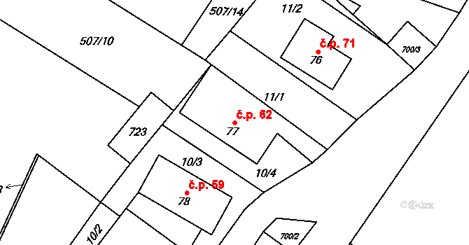 Jeníkov 62 na parcele st. 77 v KÚ Jeníkov u Hlinska, Katastrální mapa