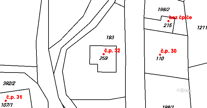 Javorník 32, Rudník na parcele st. 259 v KÚ Javorník v Krkonoších, Katastrální mapa