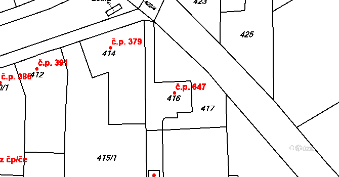 Nýřany 647 na parcele st. 416 v KÚ Nýřany, Katastrální mapa