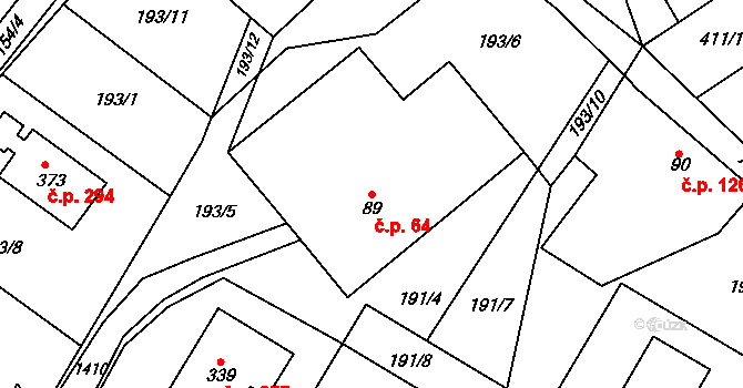 Horní Libchavy 64, Libchavy na parcele st. 89 v KÚ Horní Libchavy, Katastrální mapa
